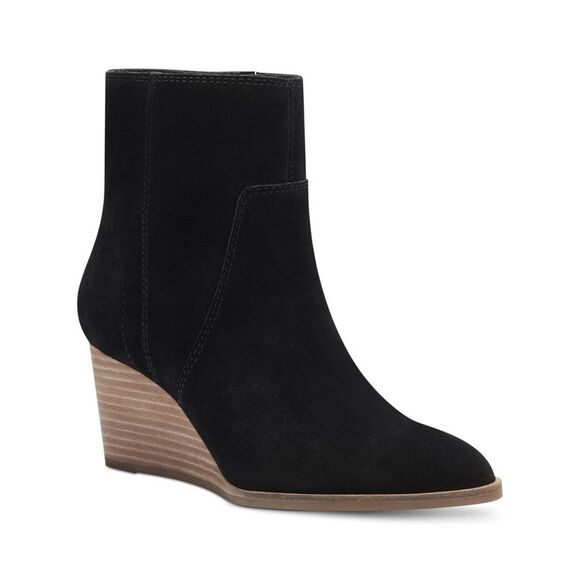 LUCKY BRAND Shoes - LUCKY BRAND Womens Black Goring Wafael Almond Toe Wedge Leather Booties 8.5 M